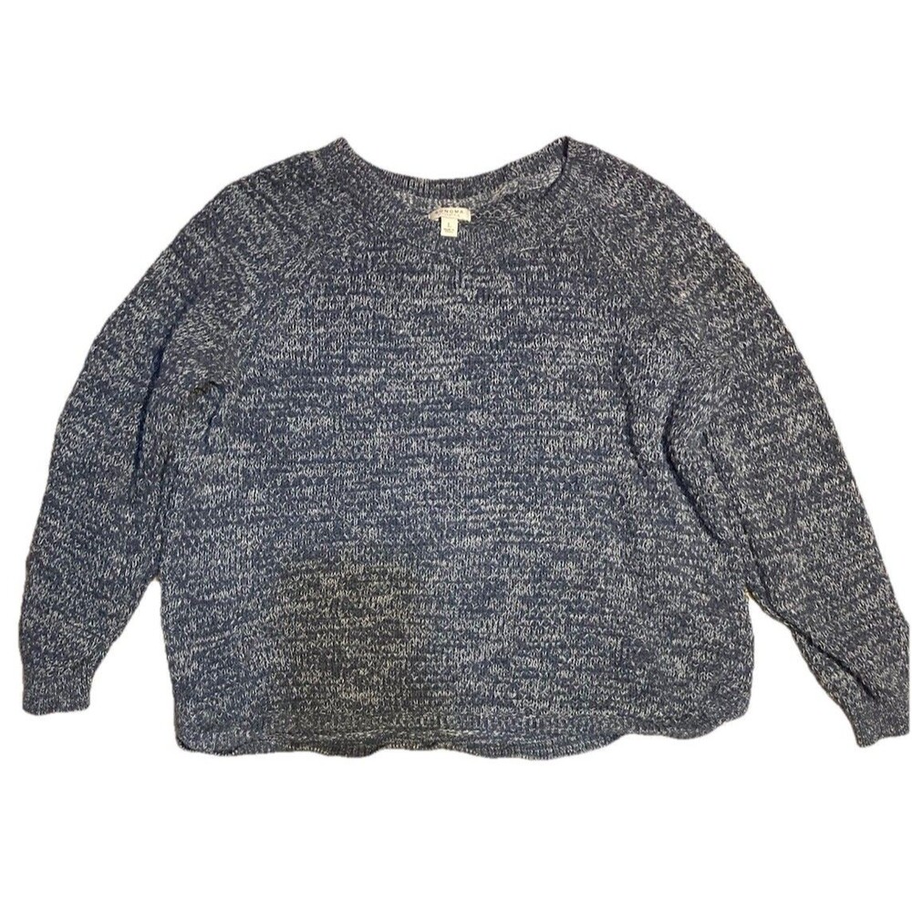 Sonoma Sz L W Cotton Fisherman Sweater Blue & White Large Knit Eclectic Grandpa